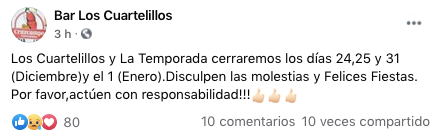 El runrún: La lección de responsabilidad de Los Cuartelillos: cerrará 24 y 31