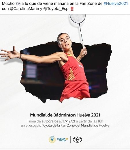 Carolina Marín firmará autógrafos en la ‘fan zone’ del Mundial de Huelva