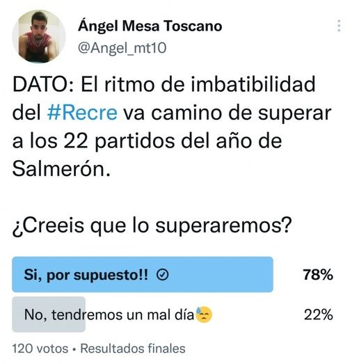 ¿Superará el Recre de Alberto Gallego las 22 jornadas sin perder de Salmerón?