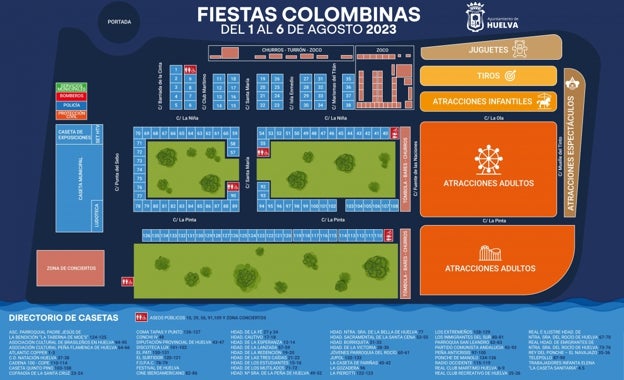 Mapa del recinto ferial de las Fiestas Colombinas 2023