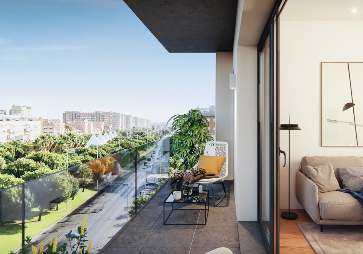 Balcón con vistas a la avenida Andalucía en el edificio Novo Florida