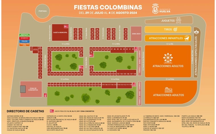 Mapa del recinto ferial para las Fiestas Colombinas 2024