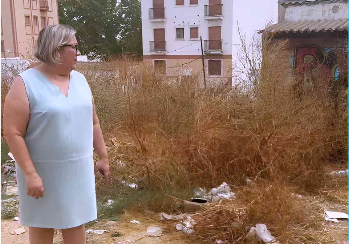 La concejal Mónica Rossi junto a un solar de la ciudad.