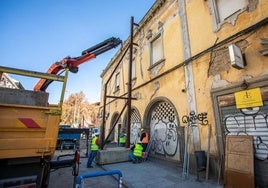 Colocación de los andamios hace seis años