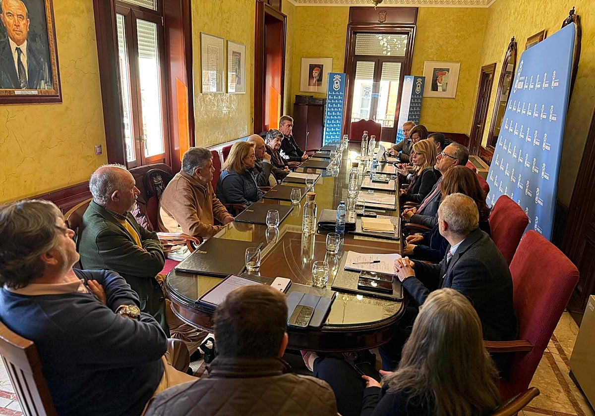 Los miembros del nuevo colectivo vecinal de Huelva capital en su reunión con la alcaldesa, Pilar Miranda