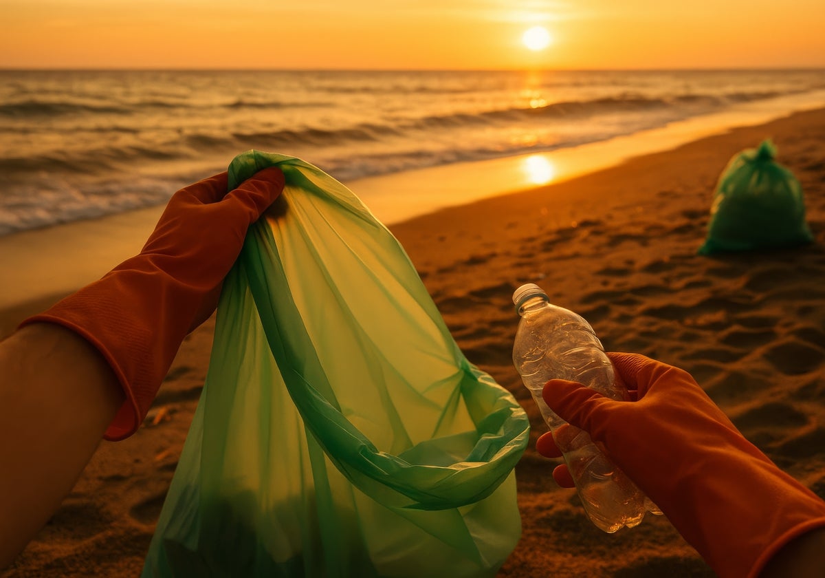 Recogida de basura en playa
