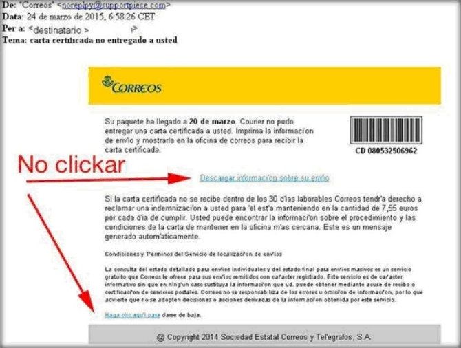 Alertan de una oleada de emails que simulan ser de Correos para estafar a usuarios de Internet
