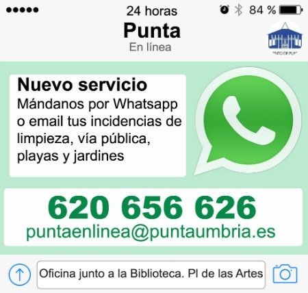 Los puntaumbrieños ya pueden informar por 'whatsapp' a su Ayuntamiento de los desperfectos que detecten en la ciudad