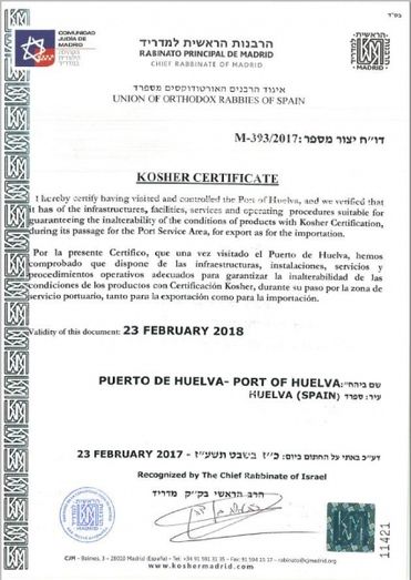 El Puerto de Huelva, el primero de España en poseer los certificados Kosher y Halal