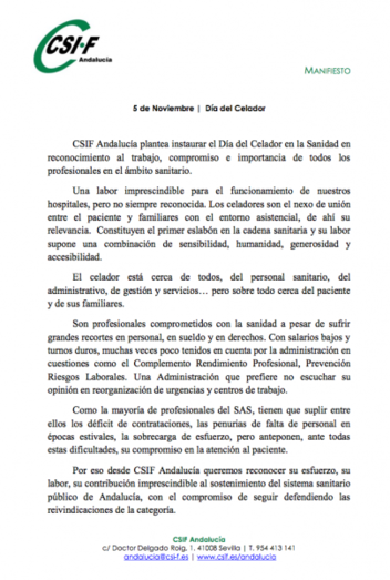 CSIF propone instaurar el 5 de noviembre como el Día del Celador