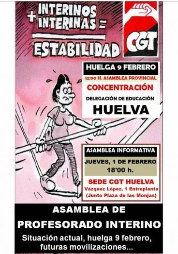 CGT convoca una huelga en la enseñanza para exigir la estabilidad del personal interino