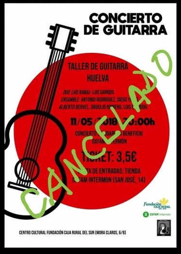 Cancelado el concierto solidario del Taller de Guitarra Huelva del 11 de mayo en Caja Rural del Sur