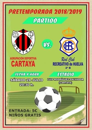 Cinco euros, precio de la entrada para el amistoso Cartaya-Recre del sábado