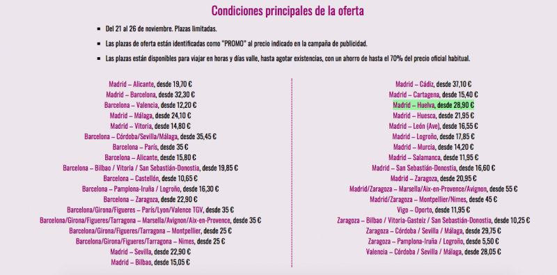 Renfe lanza billetes Huelva-Madrid desde 28,90 euros