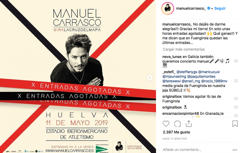 Agotadas en pocas horas las entradas del concierto de Manuel Carrasco el 11 de mayo en Huelva