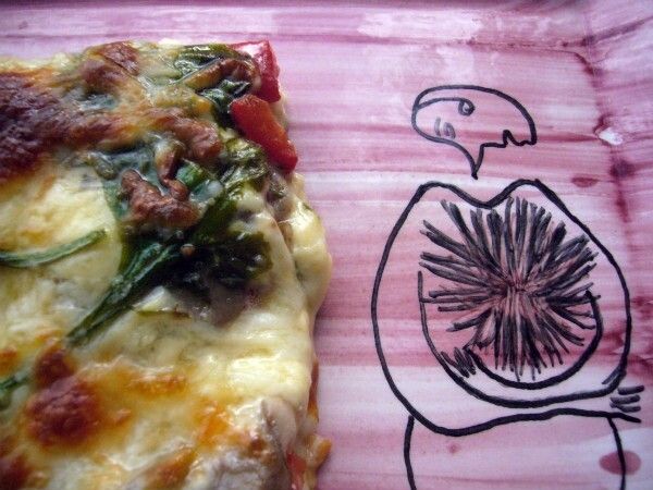 Pizza de pimientos asados y setas