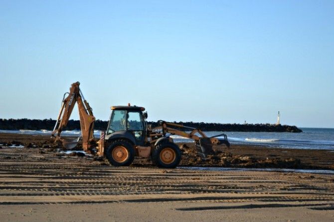 El Ayuntamiento de Punta Umbría trabaja en la retirada de algas de la playa
