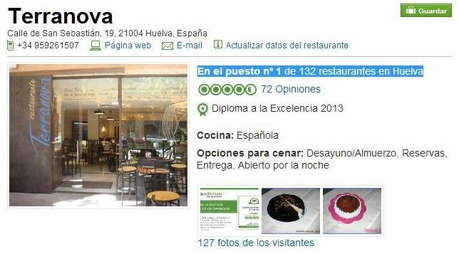 Terranova, primer restaurante onubense que obtiene el Diploma a la Excelencia de Tripadvisor