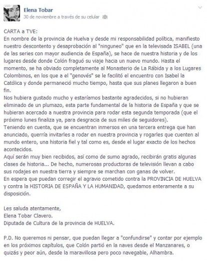 El runrún: Huelva se mosquea por el ninguneo en ‘Isabel’