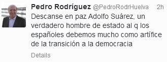 La familia política onubense lamenta la muerte de Adolfo Suárez