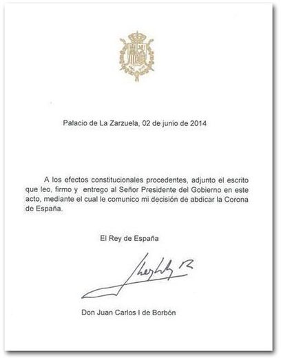 El Rey Don Juan Carlos abdica