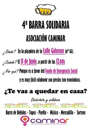 La asociación Caminar celebrará el viernes su '4ª Barra Solidaria'