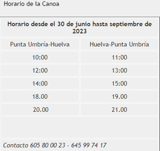 Horarios de la canoa de Punta Umbría para este verano 2023