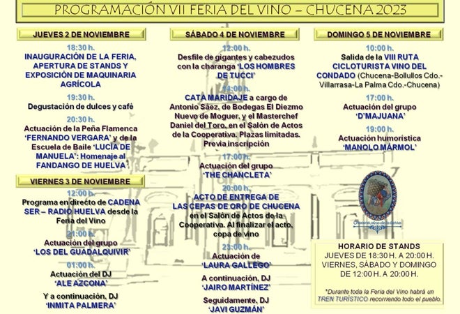 Feria del Vino de Chucena 2023: programación, actividades y horarios