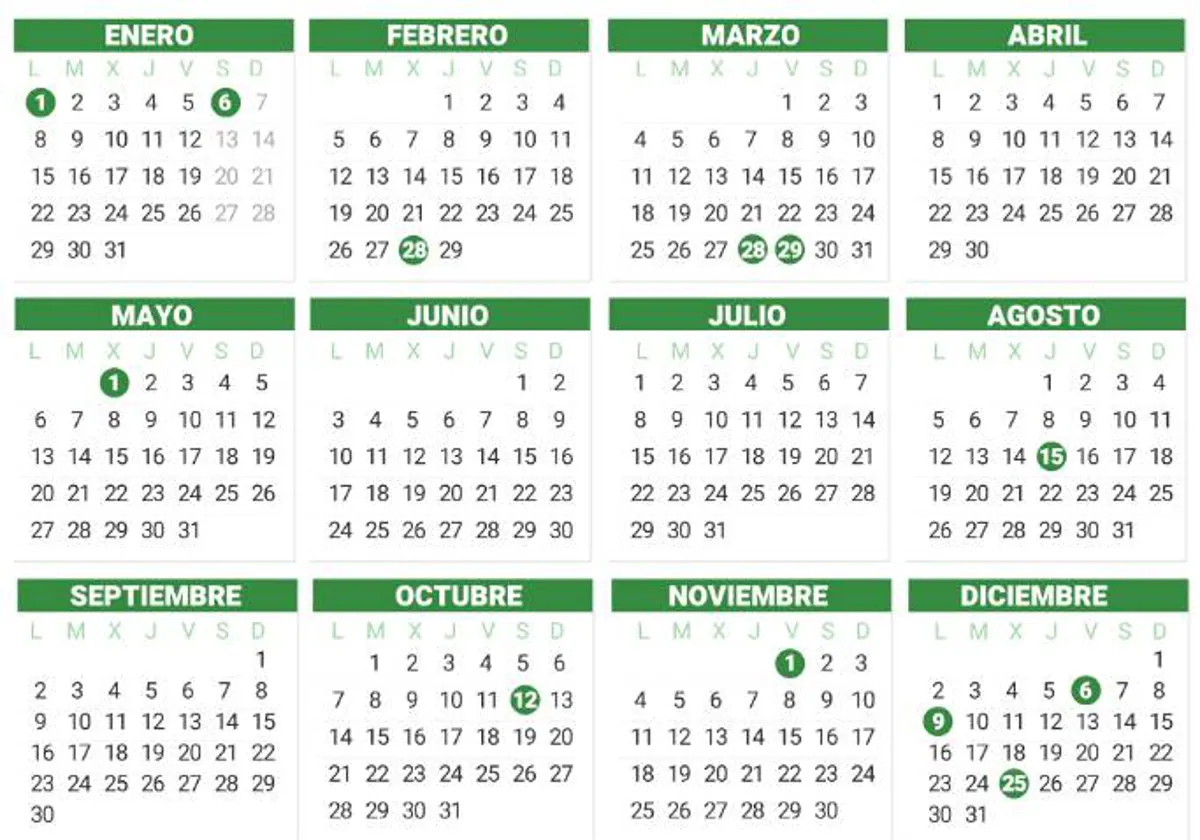 Calendario de festivos en Andalucía en 2024