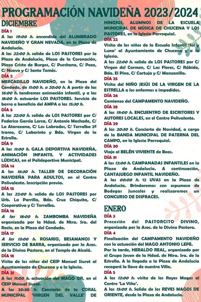 Esta es la veintena de propuestas de la programación de Navidad en Chucena