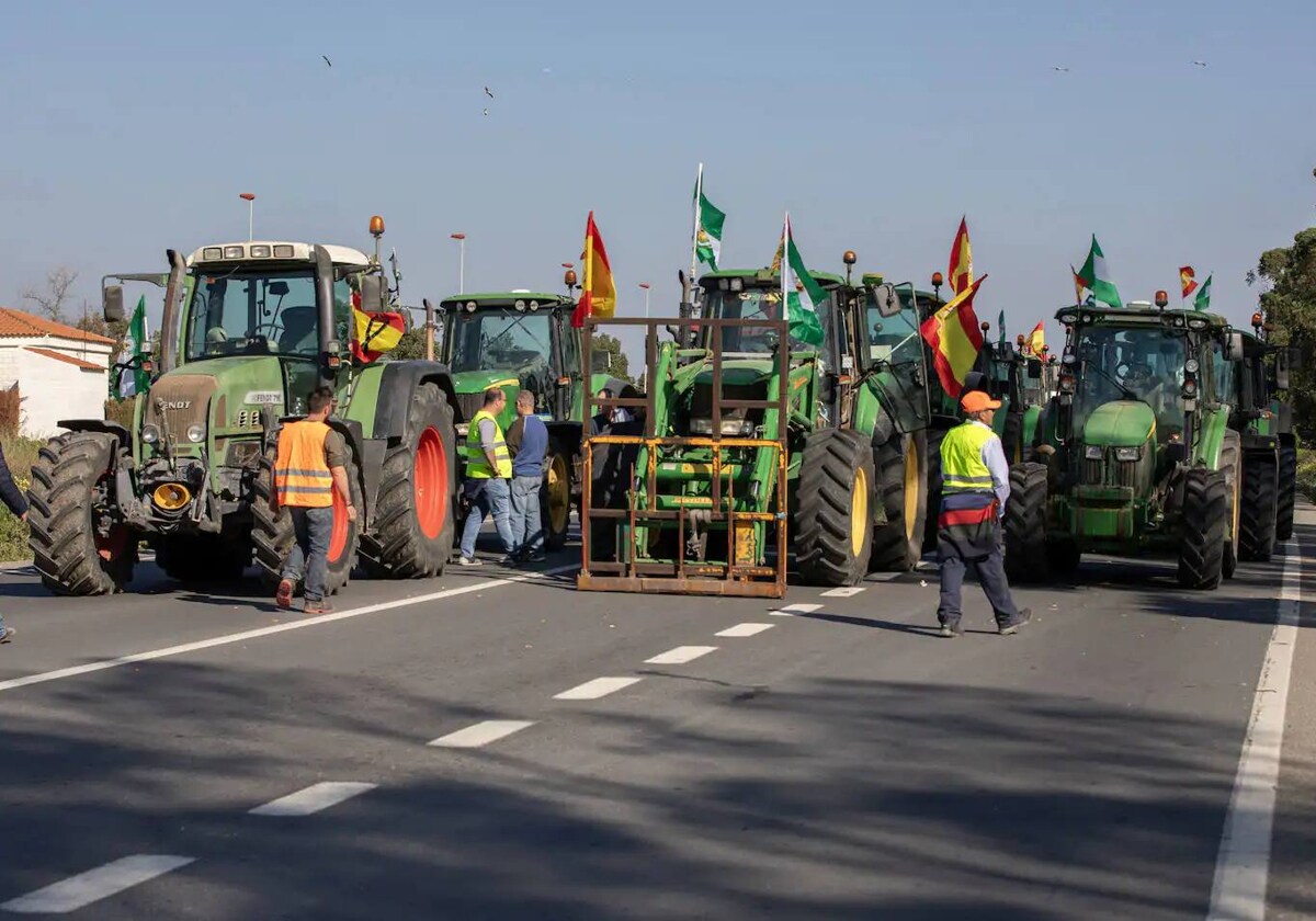Agricultores onubenses en una tractorada esta semana