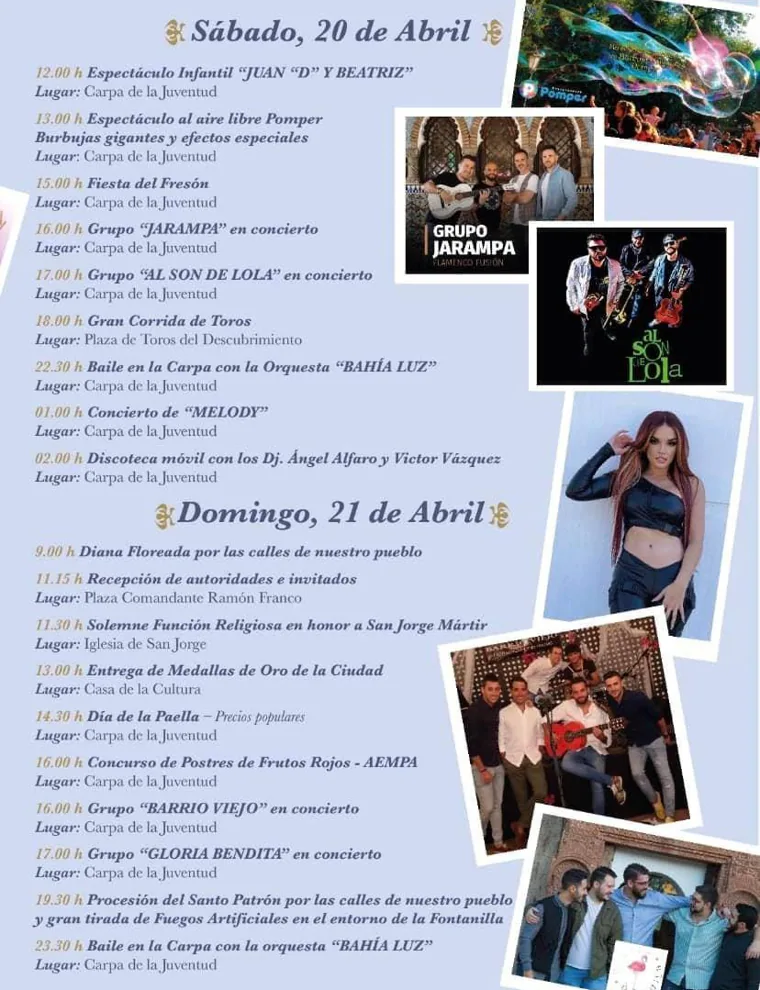 Esta es la programación completa de las fiestas en honor a San Jorge Mártir en Palos de la Frontera