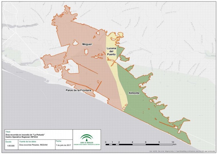 Área afectada por el incendio de Doñana