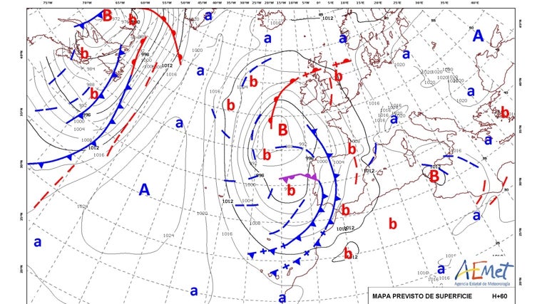 Mapa de superficie de la Agencia Estatal de Meteorología