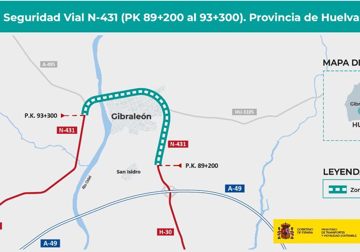 Transporte aprueba el nuevo trazado de la N-431 a su paso por Gibraleón para mejorar la seguridad
