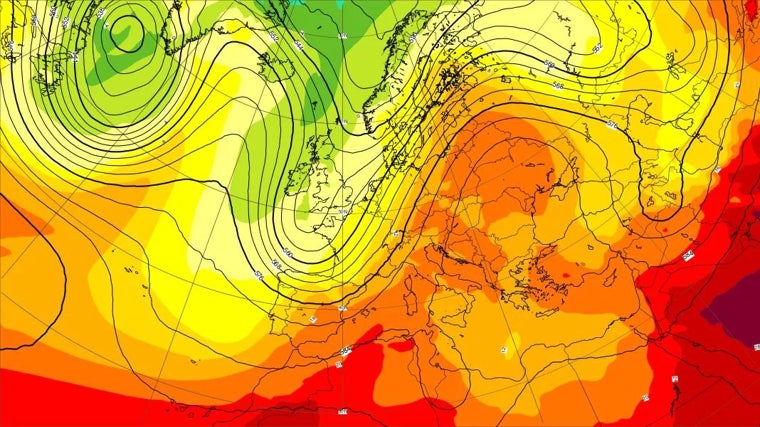 Geopotencial 500 hP el domingo según ECMWF