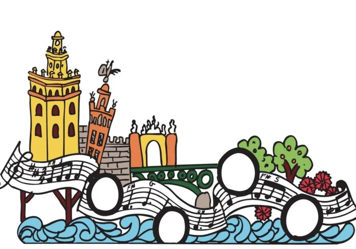 Diseño de la carroza dedicada al grupo Cantores de Híspalis, por su 50 aniversario