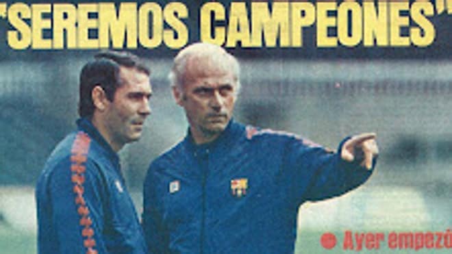 José Luis Romero Robledo junto a Udo Lattek en un entrenamiento del primer equipo del Barcelona