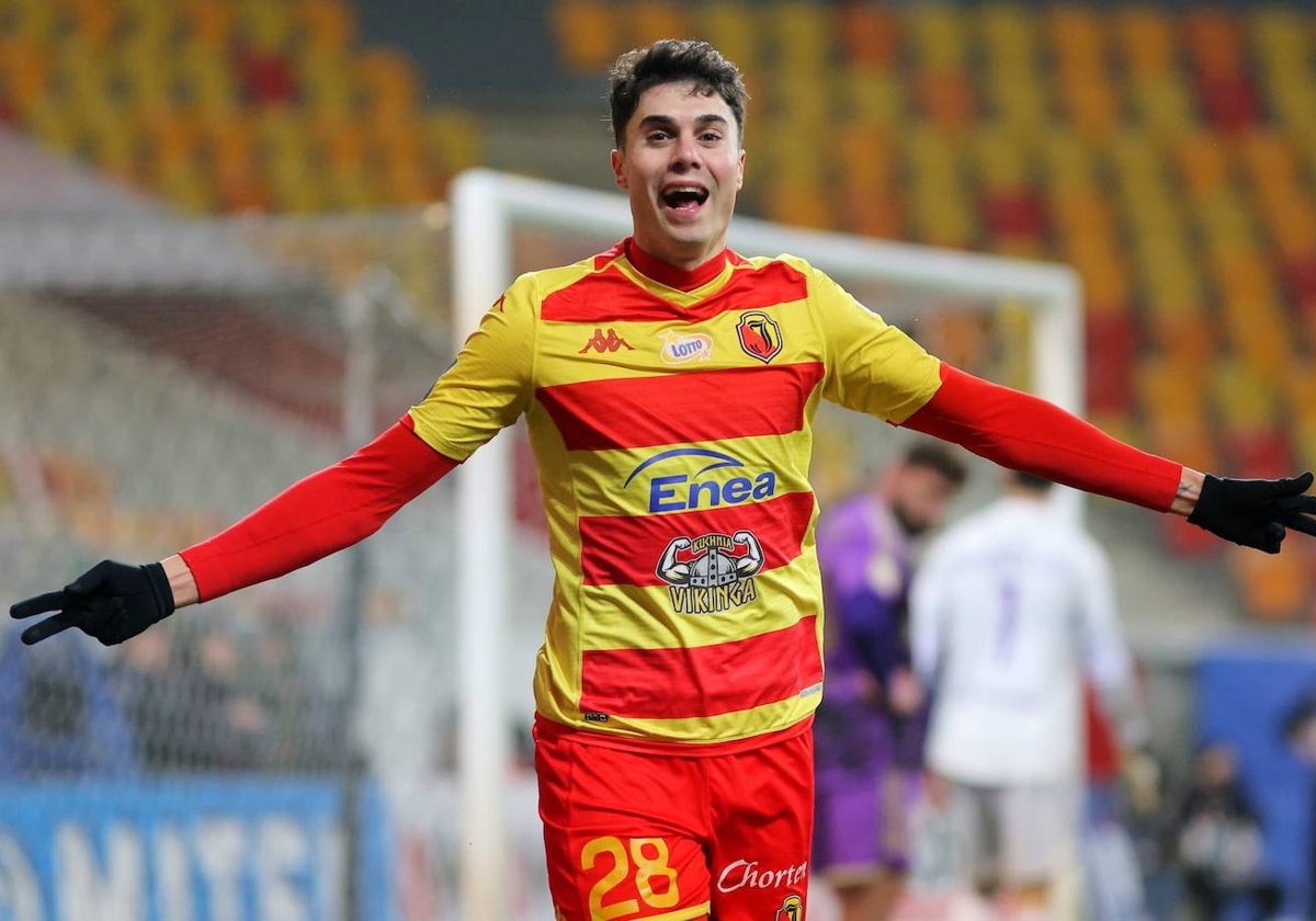 José Naranjo celebrando un dos sus goles esta temporada en las filas del Jagiellonia