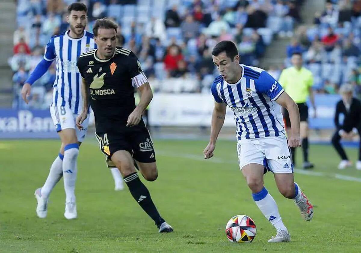 Nacho Heras durante el Recreativo-Murcia de esta temporada