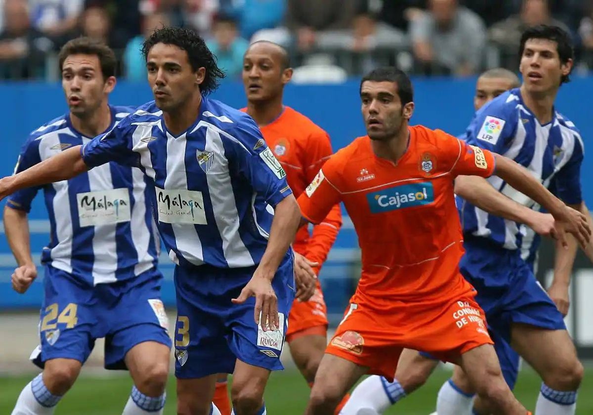 Lolo, Weligton, Morris, Bouzón y Luque en el Málaga-Recreativo de la temporada 2008/09