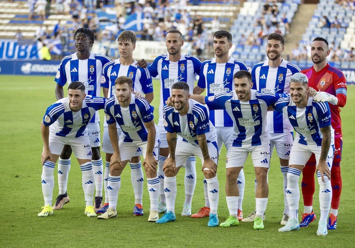 El once del Recreativo de Huelva en el Trofeo Colombino ante el Córdoba