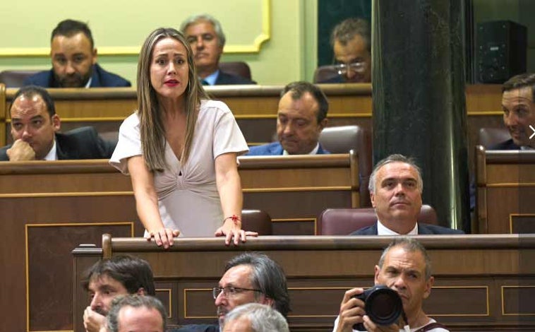 Imagen principal - Arriba, la 'popular' Bella Verano se estrena votando desde su escaño. En otra imagen, el socialista Gabriel Cruz, nuevo en el Congreso, junto a la veterana Maria Luisa Faneca. A la derecha, la también socialista Maria Eugenia Limón, sonriente en el Senado