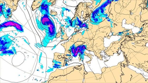 Imagen de la borrasca que podría llegar a Huelva el próximo 1 de septiembre