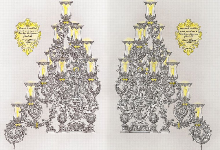 Boceto de los candelabros que finalmente no estarán para la procesión extraordinaria