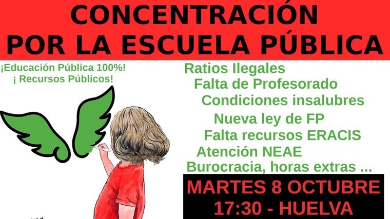 Convocan una concentración por la escuela pública en la plaza del Ayuntamiento de Huelva