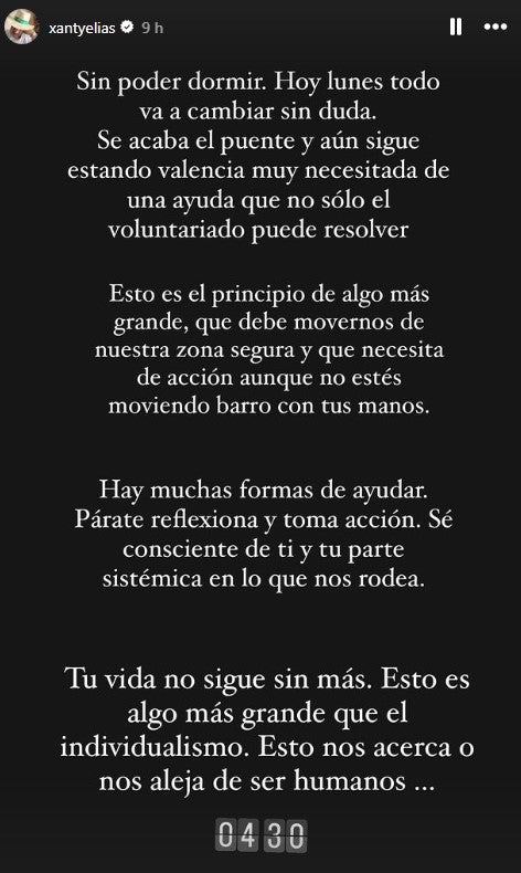 Mensaje del chef Xanty Elías en sus redes sociales