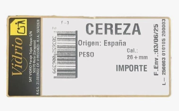 Imagen principal - Imágenes de las etiquetas de las cajas de cerezas de Mercadona
