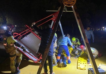 Momento en el que la niña atrapada en el columpio es liberada
