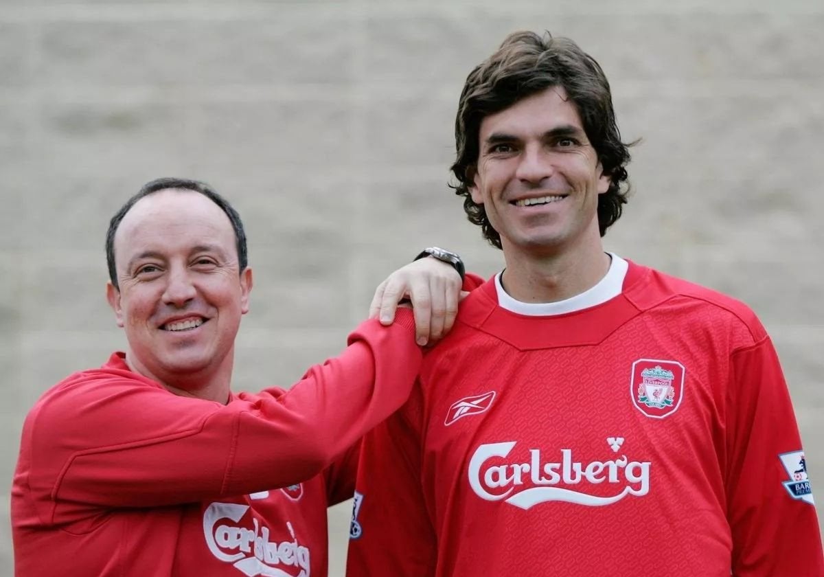 Rafa Benítez y Mauricio Pellegrino durante su etapa en el Liverpool